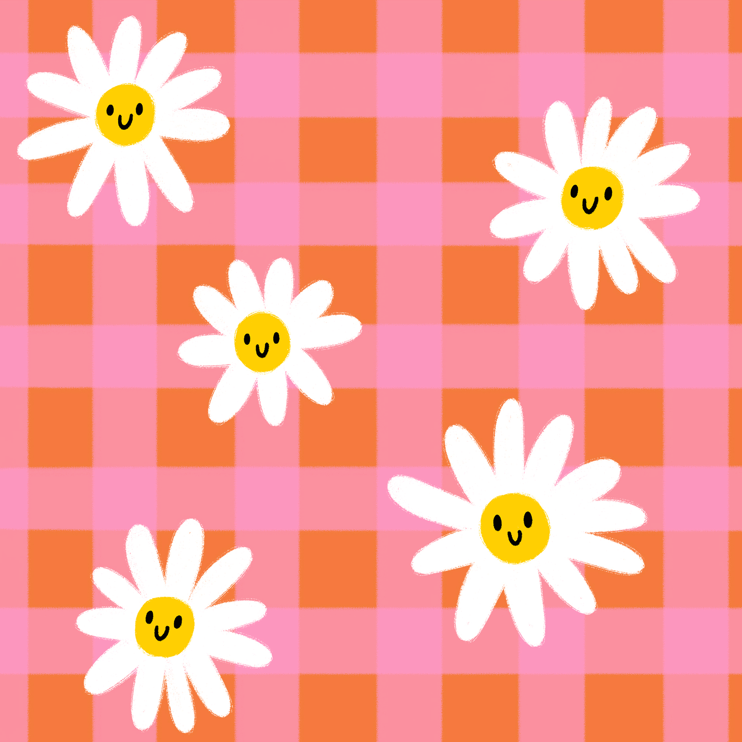 smiley daisy flowers gingham print