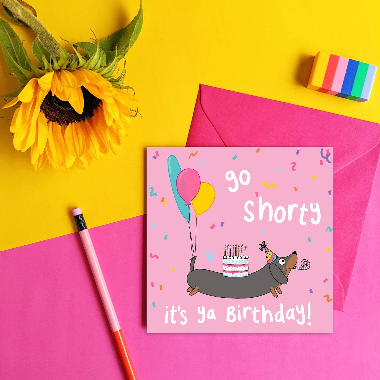 Funny Dachshund Birthday Card Go Shorty