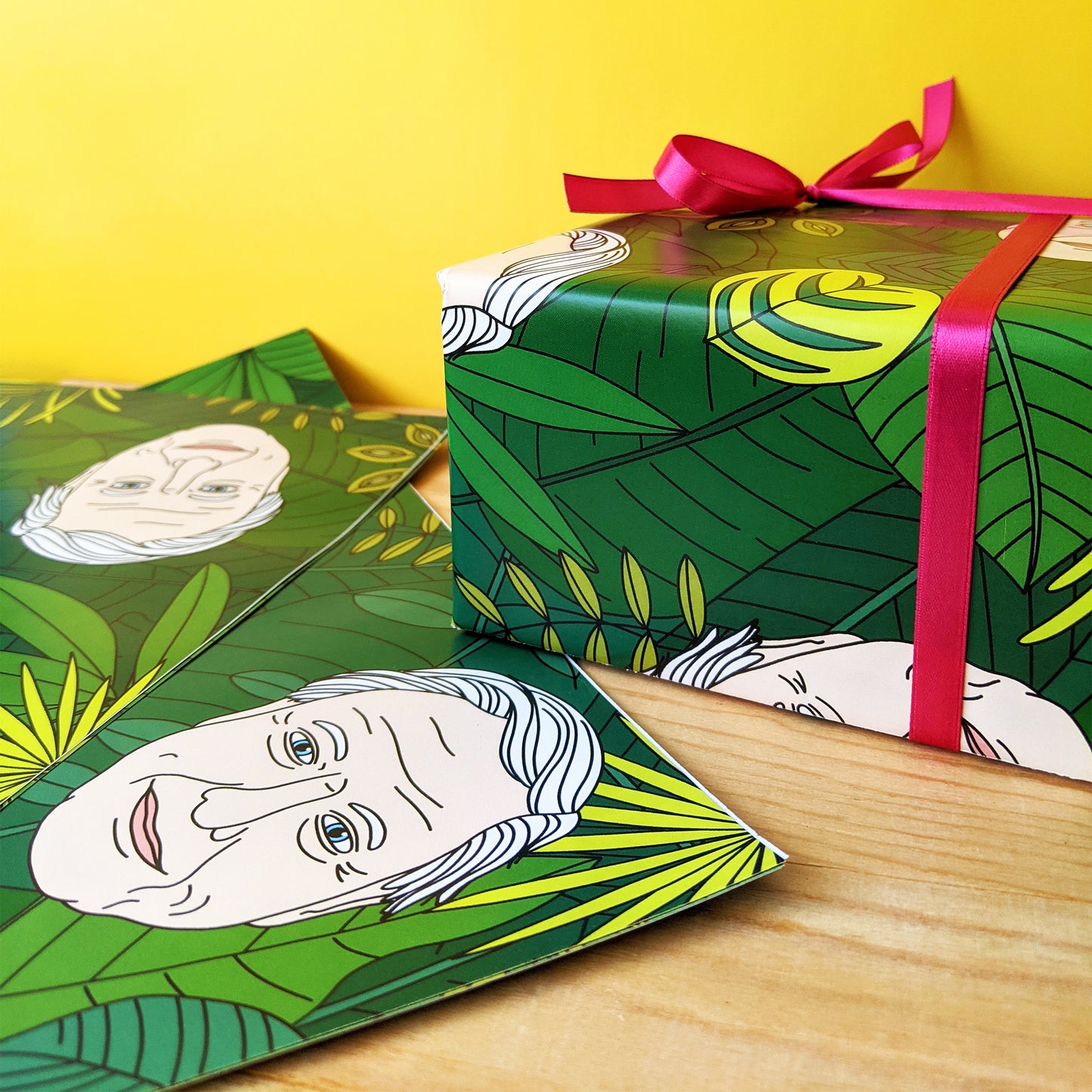 David Attenborough Gift Wrapping Paper Green Tropical