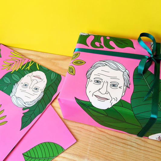 David Attenborough Gift Wrapping Paper Pink Tropical